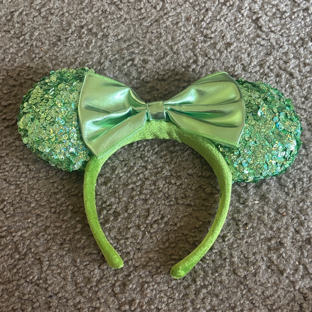 Disney Green Sequin Minnie Ear Headband with Shiny Bow